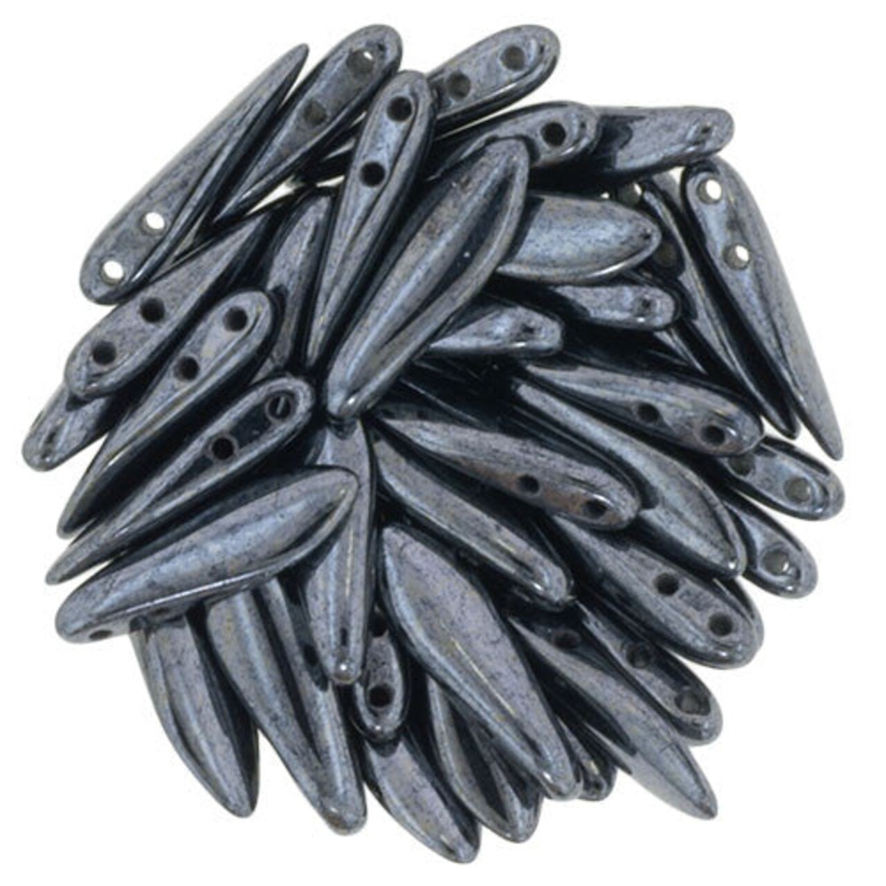 Czechmate 16mm X 5mm X 3mm Dagger Glass Czech Two Hole Bead, Hematite